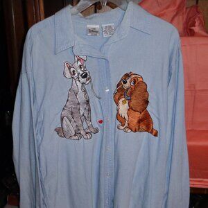 DISNEY ADORABLE LADY AND THE TRAMP DENIM/CHAMBRAY SHIRT-SZ XXL-EXCELLENT